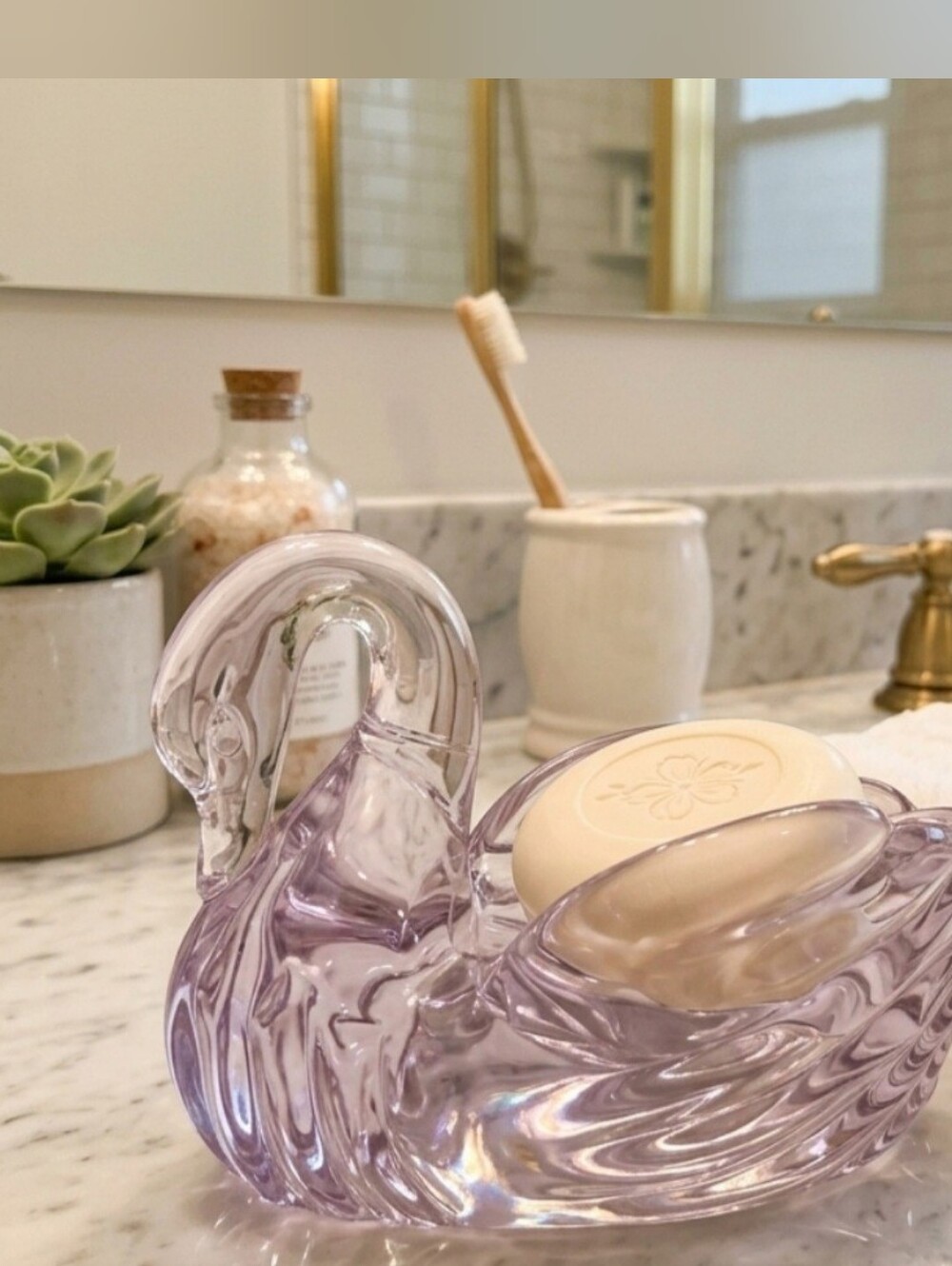 Vintage Swan Soap Holder Dish Retro Clear Acrylic Bathroom Restroom Beautiful
